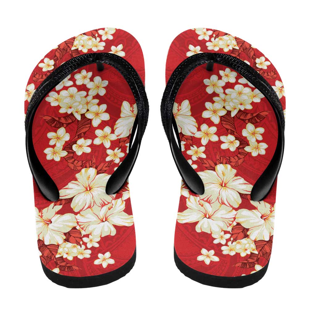 Hawaii Hibiscus Plumeria Red Flip Flops Polynesian Pattern LT01 - Polynesian Pride