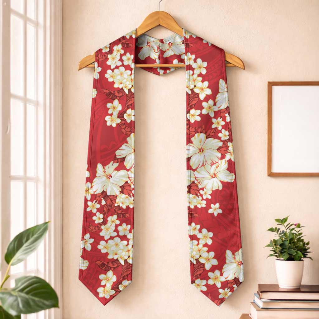 Hawaii Hibiscus Plumeria Red Graduation Stole Polynesian Pattern LT01 One Size Red - Polynesian Pride