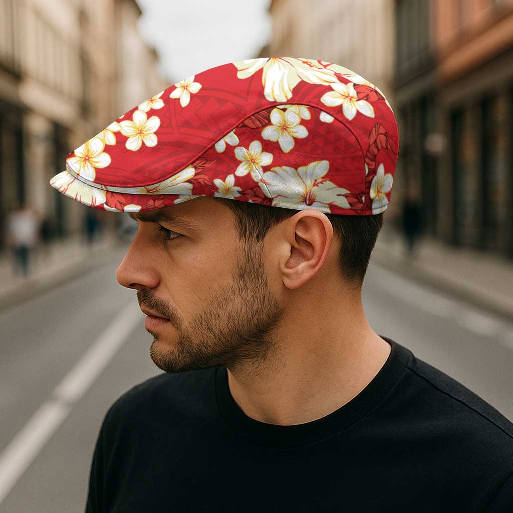 Hawaii Hibiscus Plumeria Red Jeff Hat Polynesian Pattern LT01 - Polynesian Pride