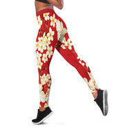 Hawaii Hibiscus Plumeria Red Leggings Polynesian Pattern LT01 Red - Polynesian Pride