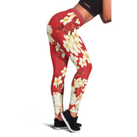 Hawaii Hibiscus Plumeria Red Leggings Polynesian Pattern LT01 - Polynesian Pride