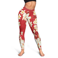Hawaii Hibiscus Plumeria Red Leggings Polynesian Pattern LT01 - Polynesian Pride