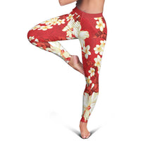 Hawaii Hibiscus Plumeria Red Leggings Polynesian Pattern LT01 - Polynesian Pride