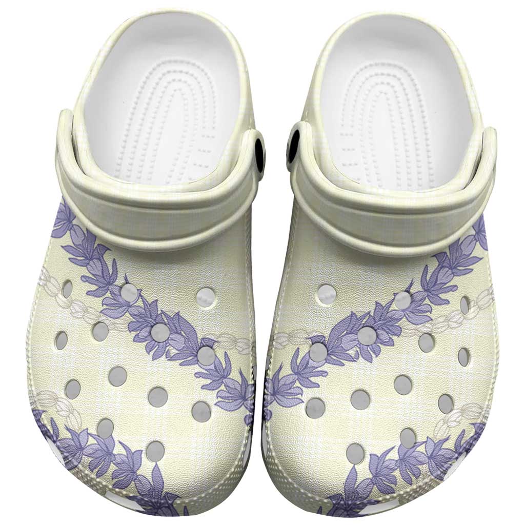 Hawaii Honohono Palaka Motifs Clogs Shoes Hawaiian Orchid Lei LT14 Cream - Polynesian Pride