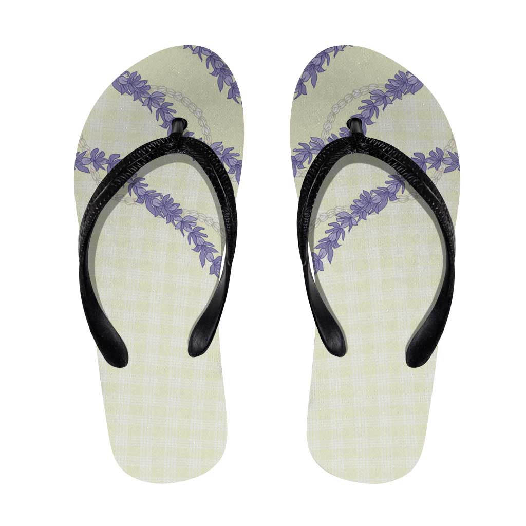 Hawaii Honohono Palaka Motifs Flip Flops Hawaiian Orchid Lei LT14 Cream - Polynesian Pride