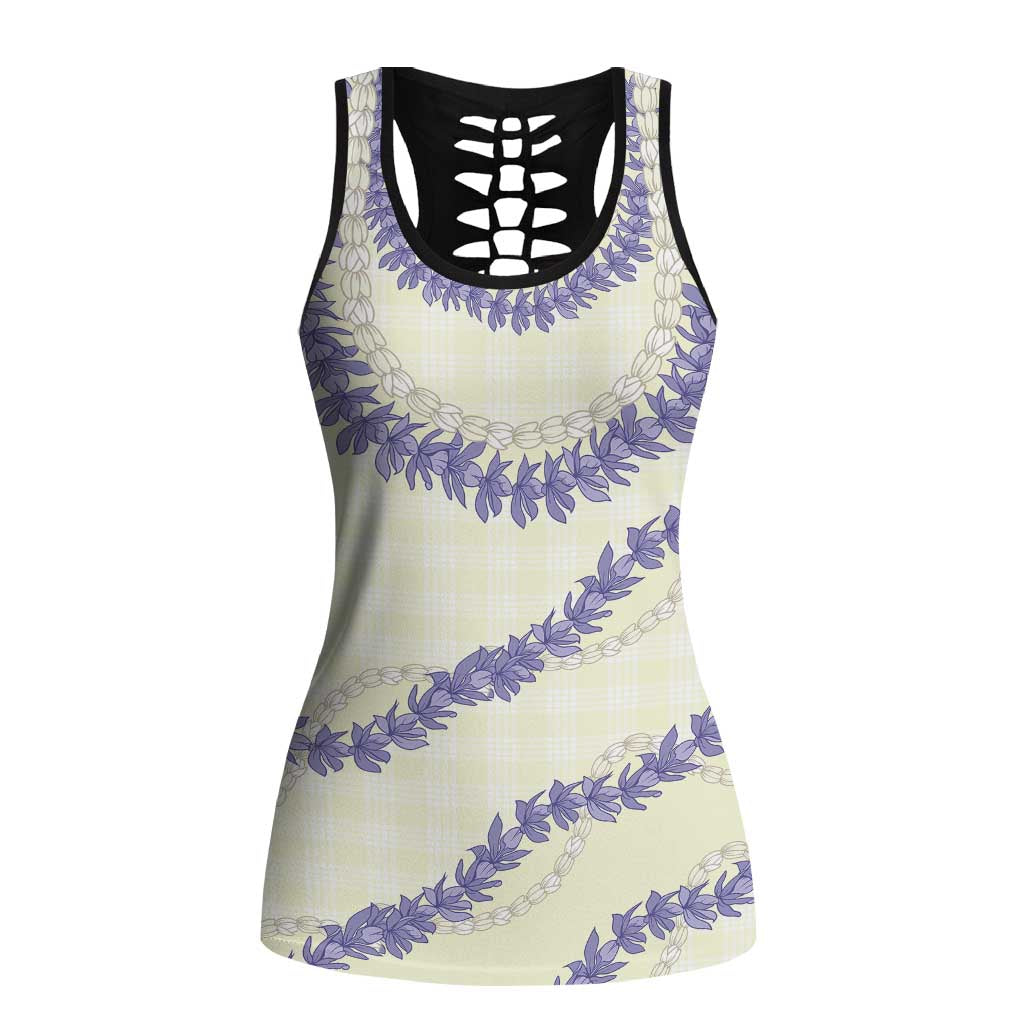 Hawaii Honohono Palaka Motifs Hollow Tank Top Hawaiian Orchid Lei LT14 Female Cream - Polynesian Pride