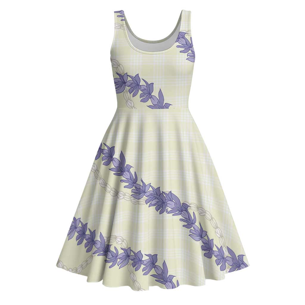 Hawaii Honohono Palaka Motifs Midi Dress Hawaiian Orchid Lei LT14 Cream - Polynesian Pride