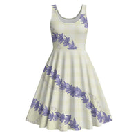 Hawaii Honohono Palaka Motifs Midi Dress Hawaiian Orchid Lei LT14 Cream - Polynesian Pride