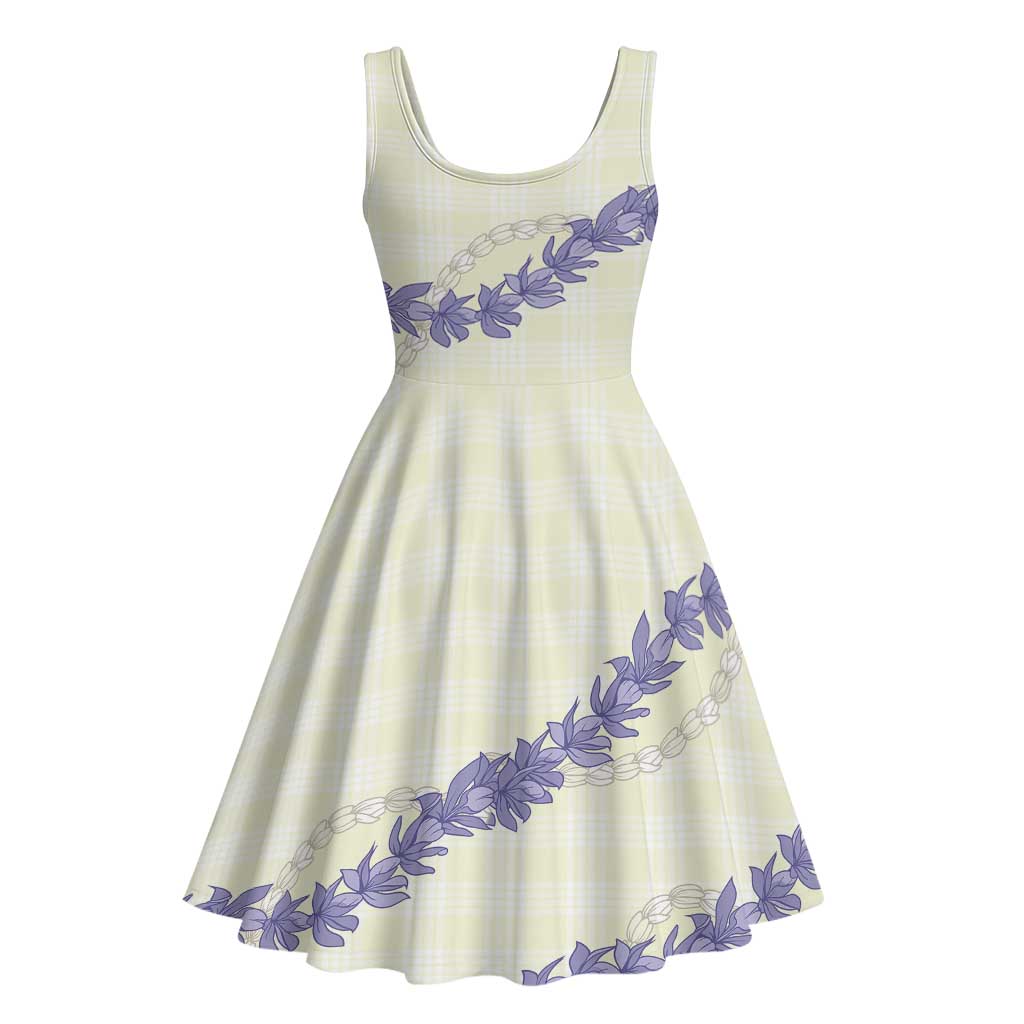 Hawaii Honohono Palaka Motifs Midi Dress Hawaiian Orchid Lei LT14 - Polynesian Pride