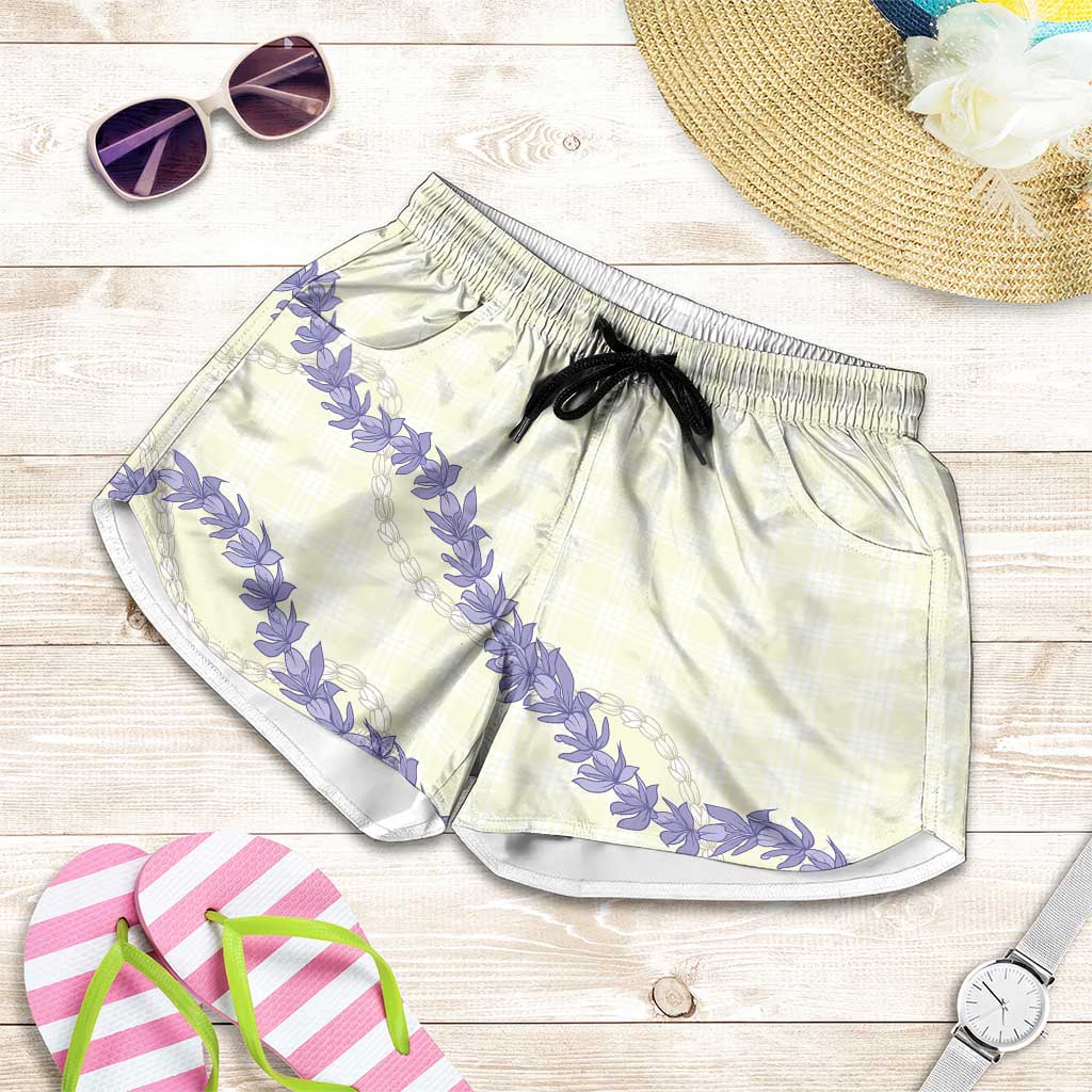 Hawaii Honohono Palaka Motifs Shorts for Women Hawaiian Orchid Lei LT14 Cream - Polynesian Pride