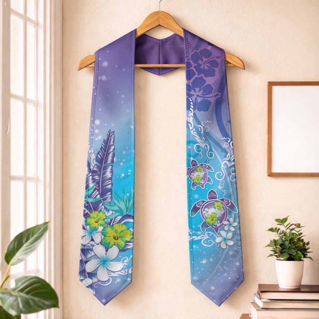 Hawaii Honu Graduation Stole Tropical Flowers Purple Gradient