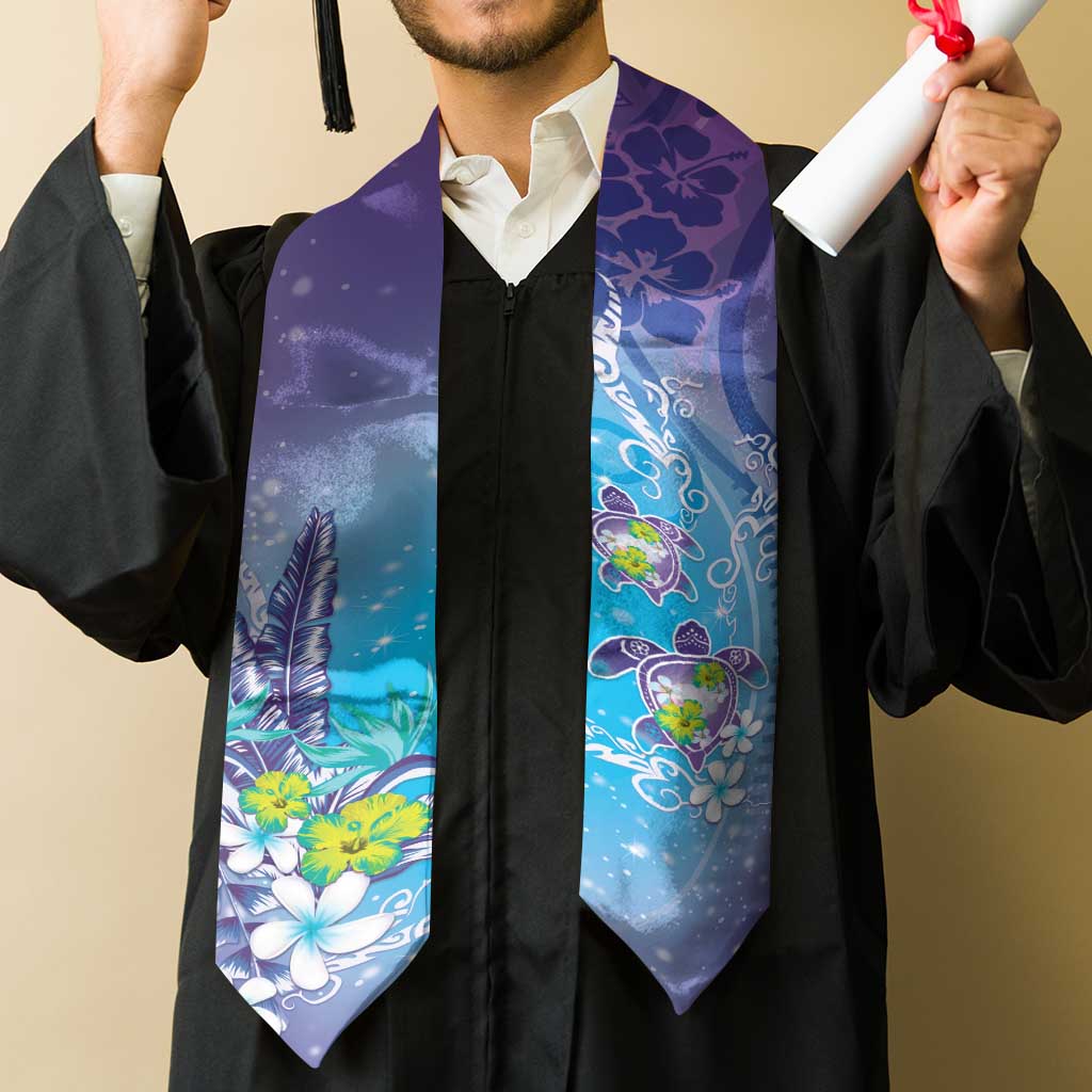 Hawaii Honu Graduation Stole Tropical Flowers Purple Gradient