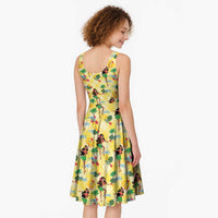 Hawaii Hula Girl Tropical Midi Dress Yellow Palaka