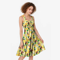 Hawaii Hula Girl Tropical Midi Dress Yellow Palaka