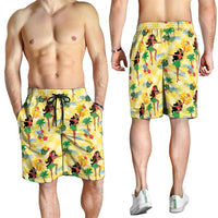 Hawaii Hula Girl Tropical Shorts for Men Yellow Palaka