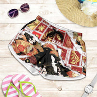 Hawaii Japanese Culture Black Shorts for Women Spring Cranes Aloha Pattern