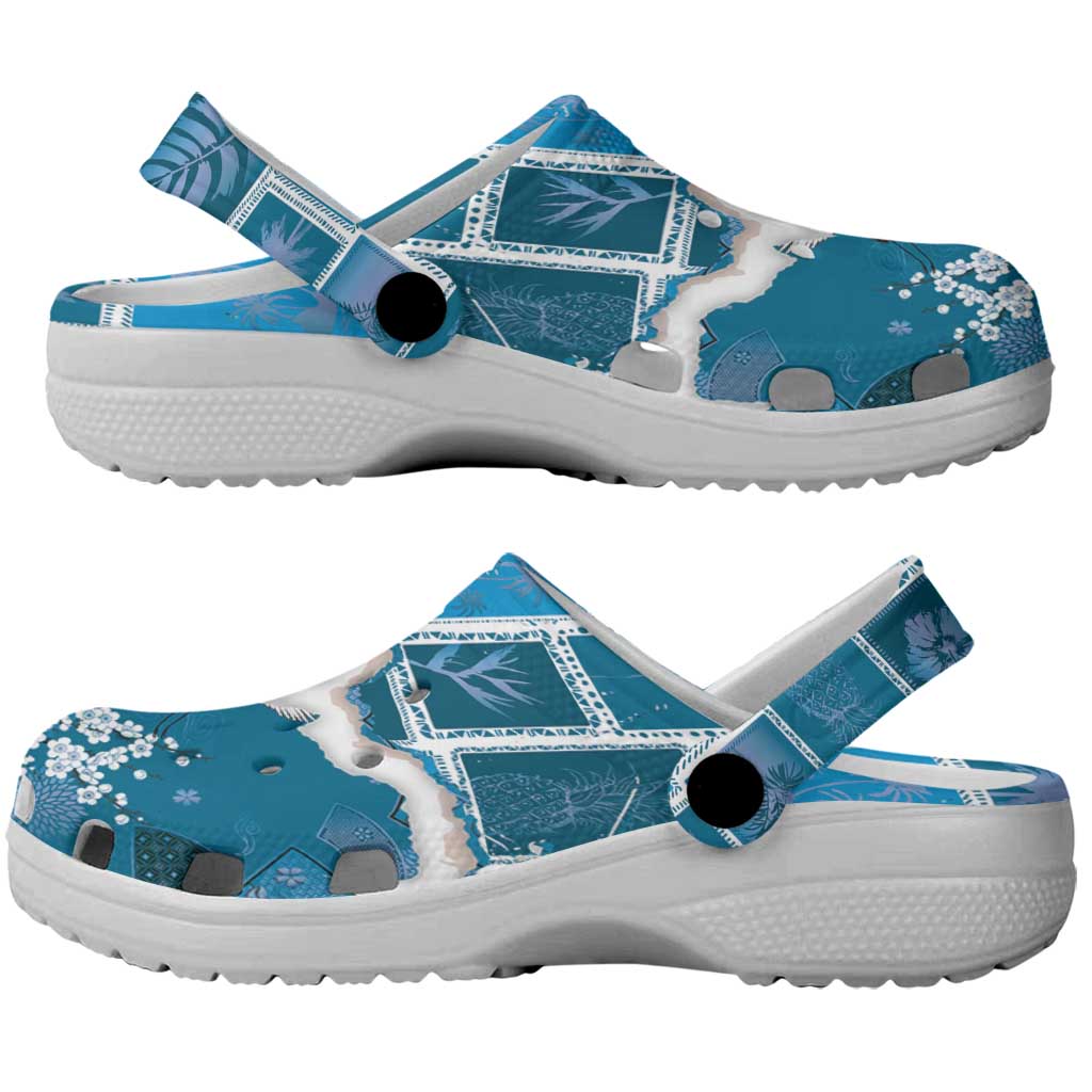 Hawaii Japanese Culture Blue Clogs Shoes Spring Cranes Aloha Pattern