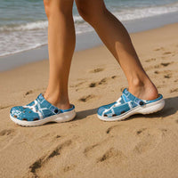 Hawaii Japanese Culture Blue Clogs Shoes Spring Cranes Aloha Pattern