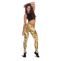 Hawaii Japanese Culture Gold Leggings Spring Cranes Aloha Pattern