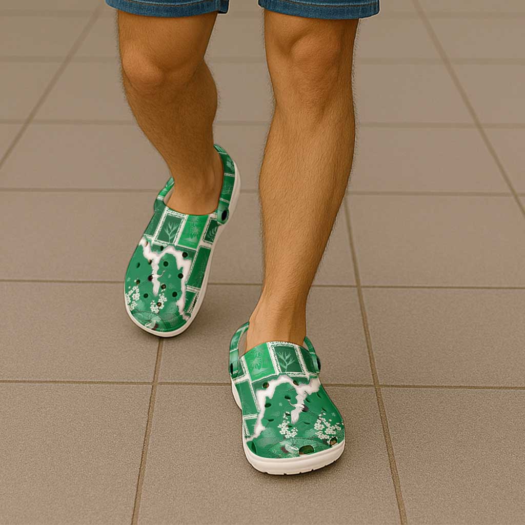 Hawaii Japanese Culture Green Clogs Shoes Spring Cranes Aloha Pattern
