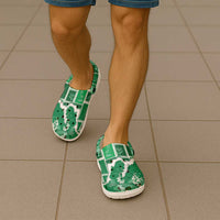 Hawaii Japanese Culture Green Clogs Shoes Spring Cranes Aloha Pattern