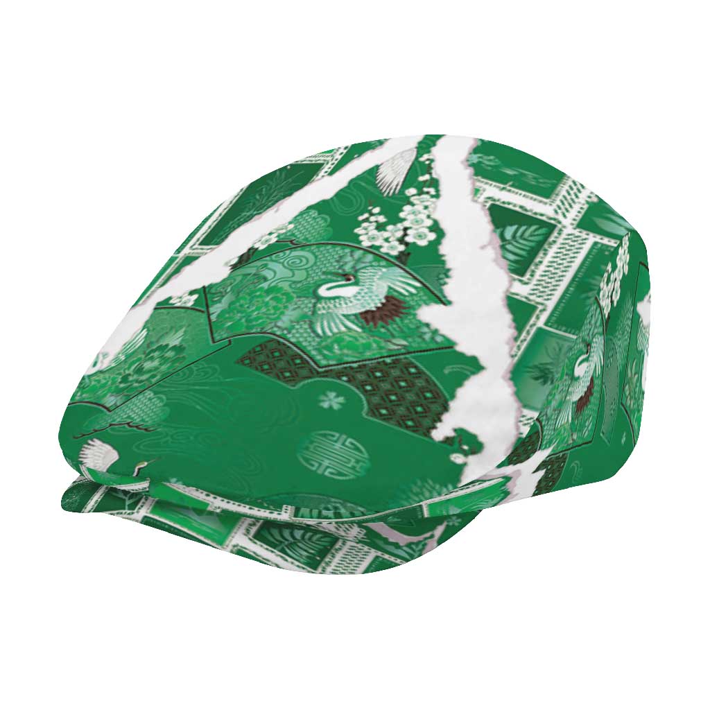 Hawaii Japanese Culture Green Jeff Hat Spring Cranes Aloha Pattern