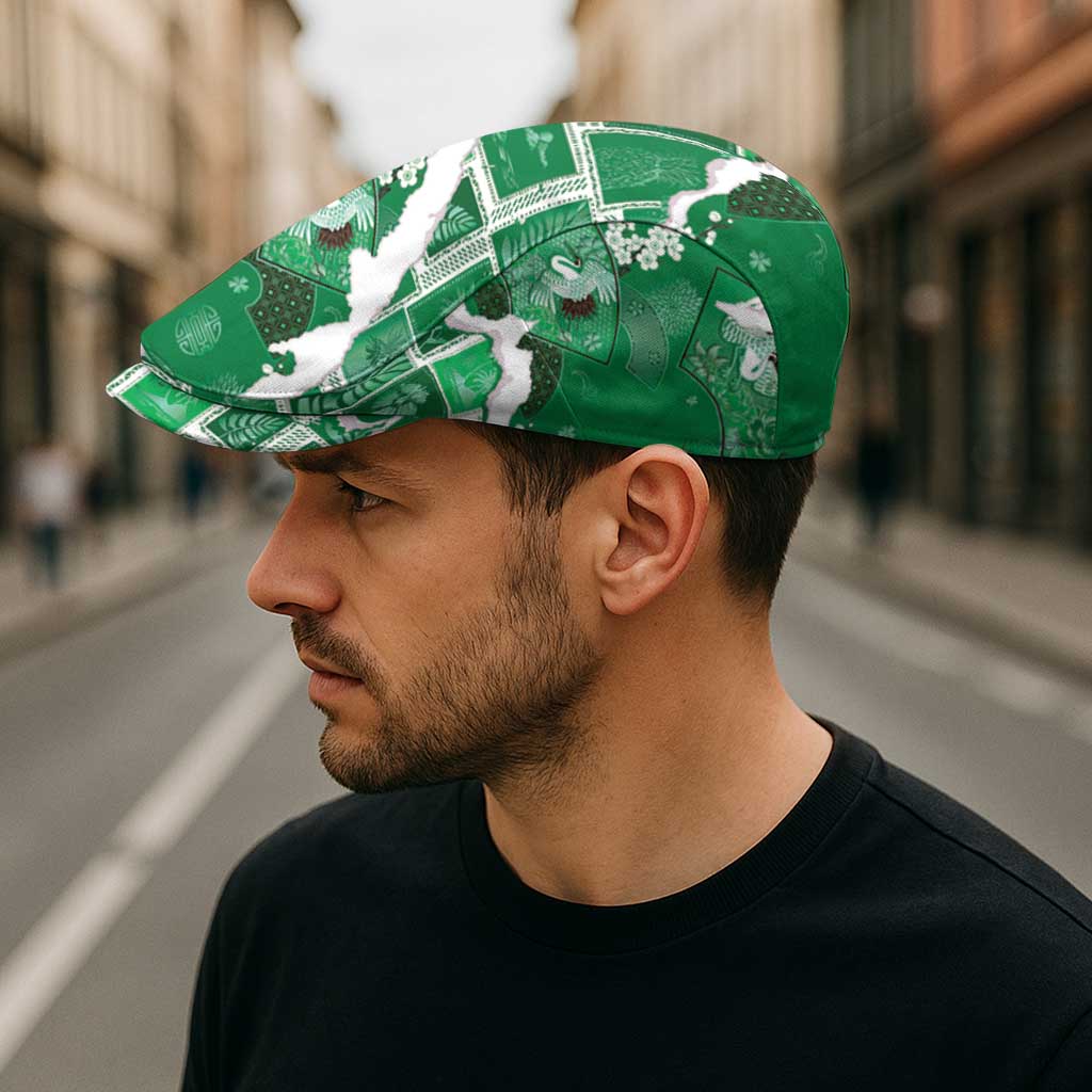 Hawaii Japanese Culture Green Jeff Hat Spring Cranes Aloha Pattern