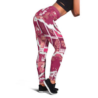 Hawaii Japanese Culture Pink Leggings Spring Cranes Aloha Pattern