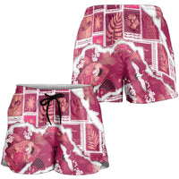 Hawaii Japanese Culture Pink Shorts for Women Spring Cranes Aloha Pattern