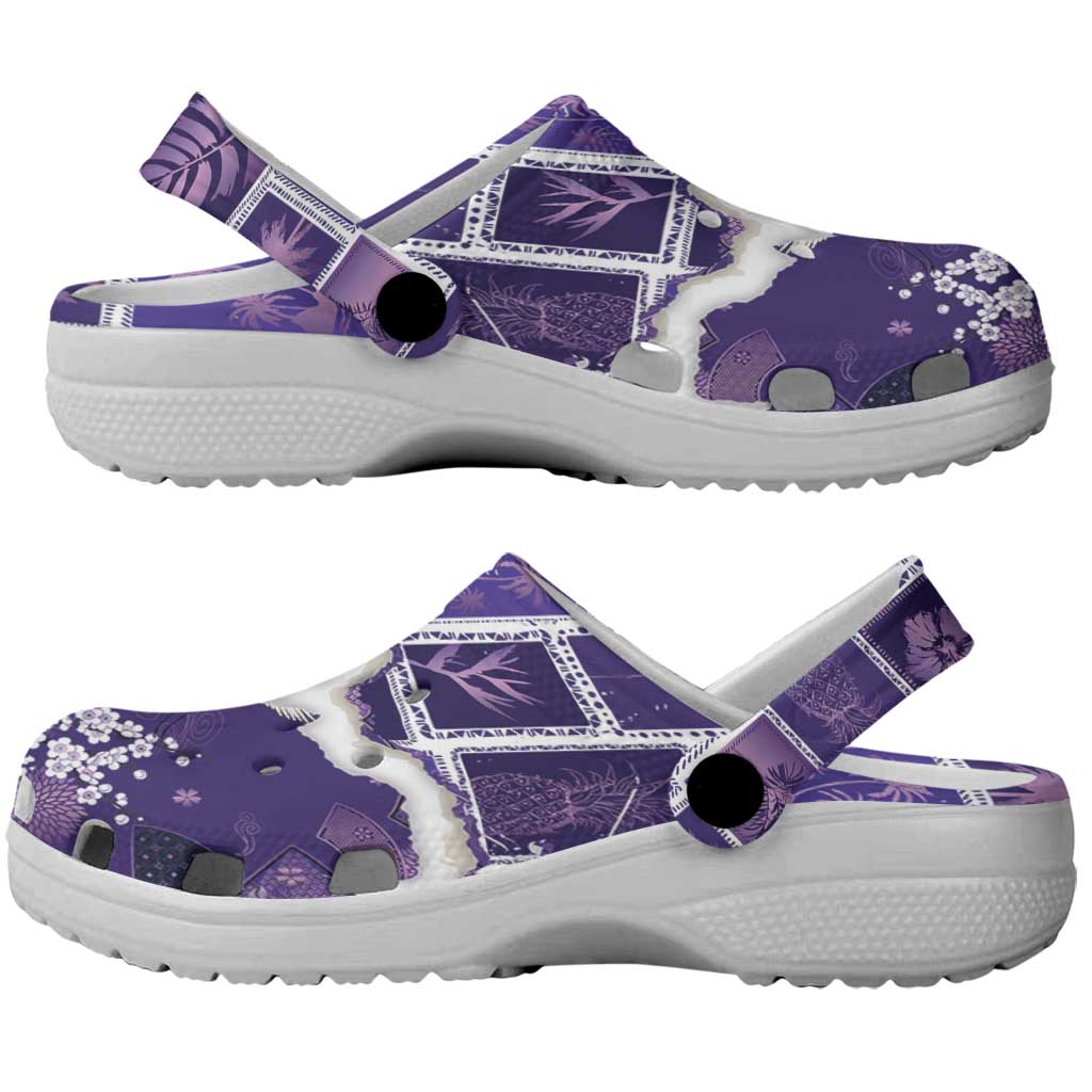 Hawaii Japanese Culture Purple Clogs Shoes Spring Cranes Aloha Pattern