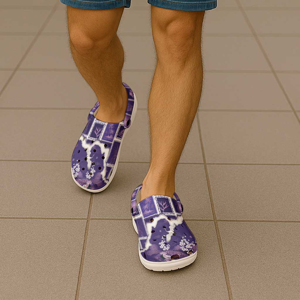 Hawaii Japanese Culture Purple Clogs Shoes Spring Cranes Aloha Pattern