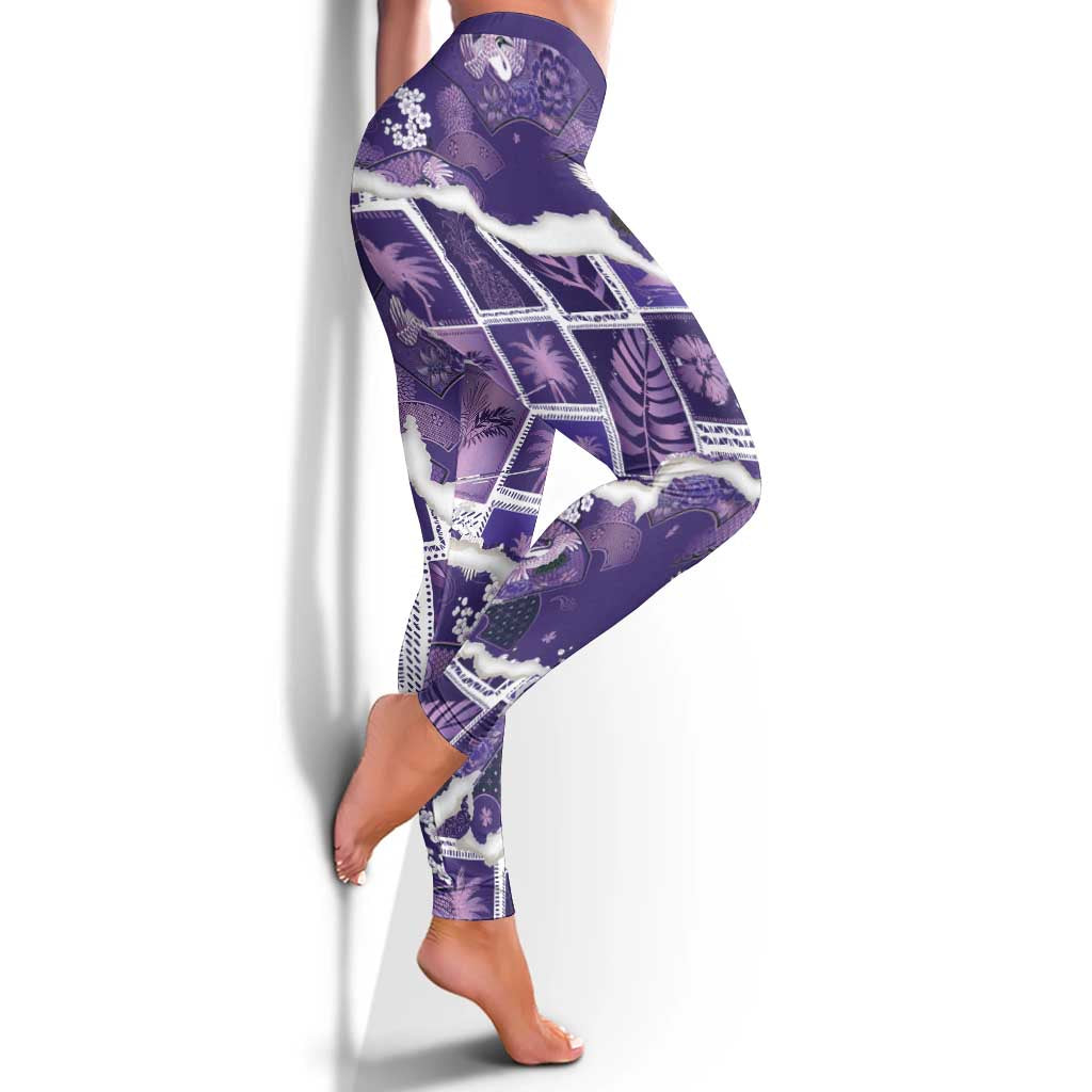 Hawaii Japanese Culture Purple Leggings Spring Cranes Aloha Pattern