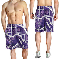 Hawaii Japanese Culture Purple Shorts for Men Spring Cranes Aloha Pattern