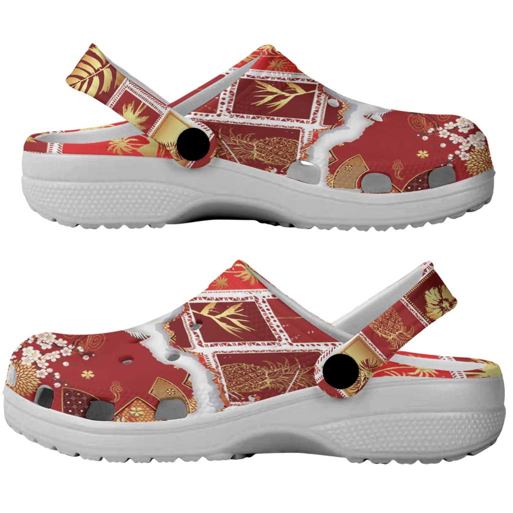Hawaii Japanese Culture Red Clogs Shoes Spring Cranes Aloha Pattern