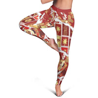Hawaii Japanese Culture Red Leggings Spring Cranes Aloha Pattern