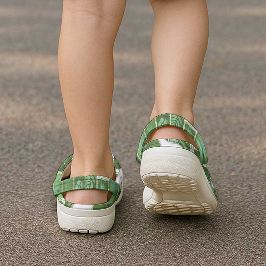 Hawaii Japanese Culture Sage Green Clogs Shoes Spring Cranes Aloha Pattern
