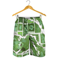 Hawaii Japanese Culture Sage Green Shorts for Men Spring Cranes Aloha Pattern