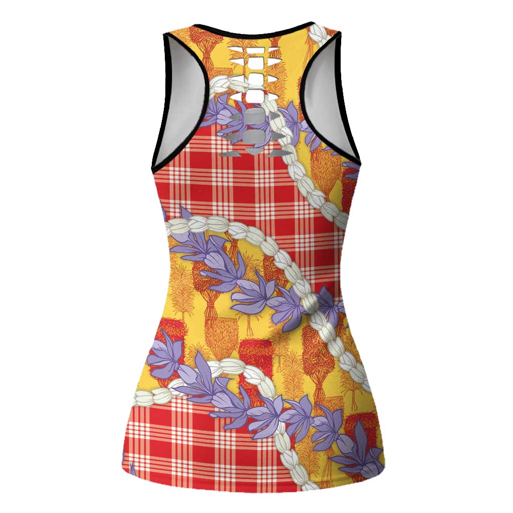Hawaii Kahili Palaka Motifs Hollow Tank Top Hawaiian Honohono Pikake Lei LT14 - Polynesian Pride