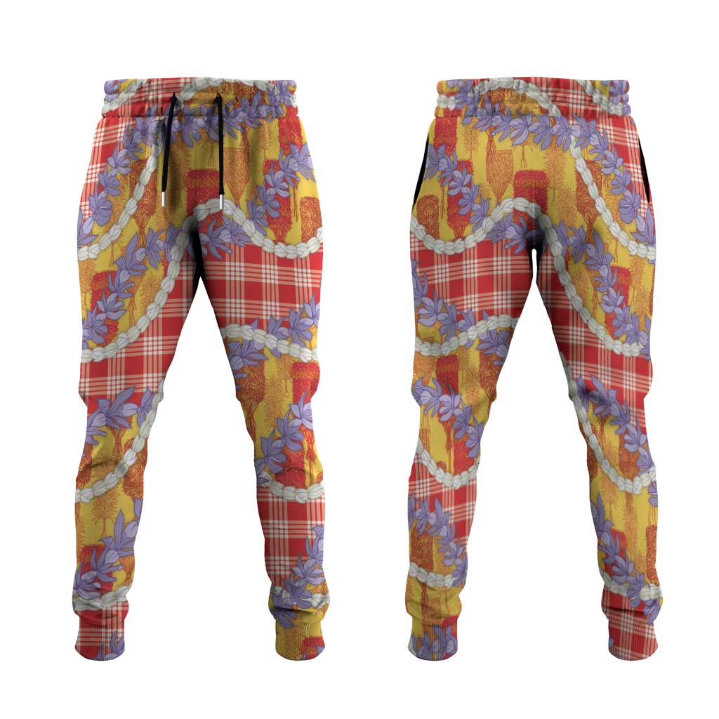 Hawaii Kahili Palaka Motifs Jogger Pants Hawaiian Honohono Pikake Lei LT14 Red - Polynesian Pride