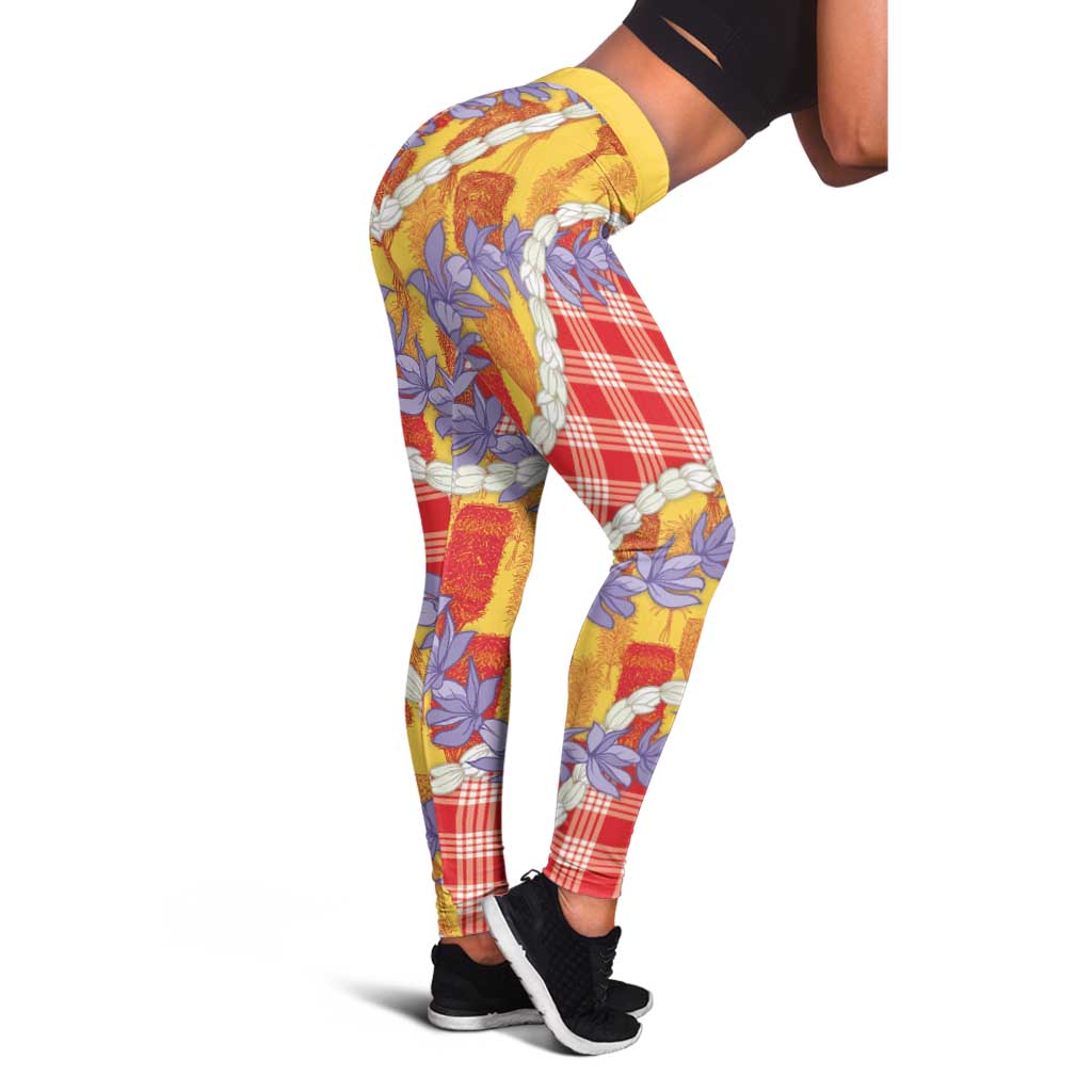 Hawaii Kahili Palaka Motifs Leggings Hawaiian Honohono Pikake Lei LT14 - Polynesian Pride