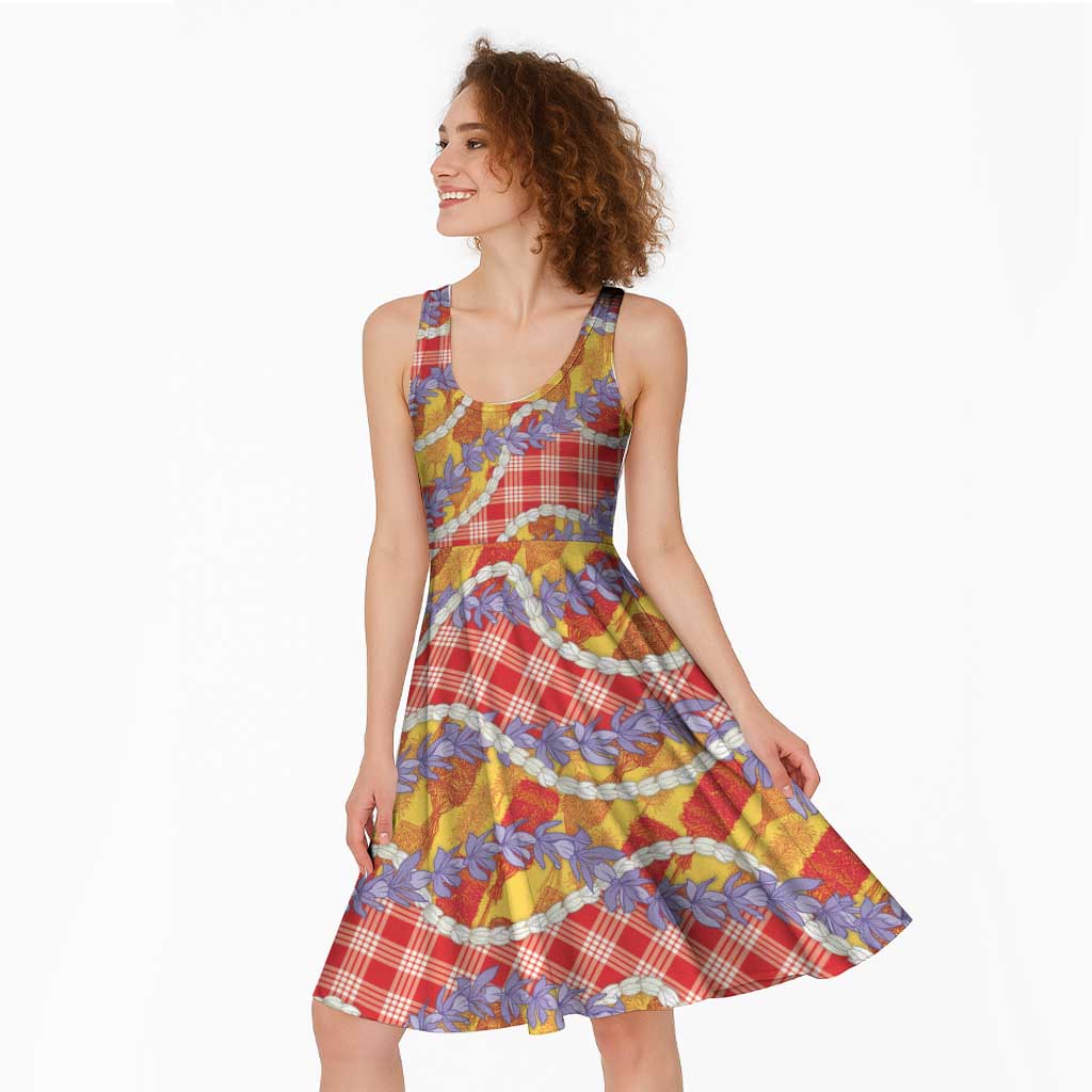 Hawaii Kahili Palaka Motifs Midi Dress Hawaiian Honohono Pikake Lei LT14 - Polynesian Pride