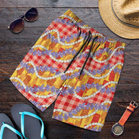 Hawaii Kahili Palaka Motifs Shorts for Men Hawaiian Honohono Pikake Lei LT14 Red - Polynesian Pride