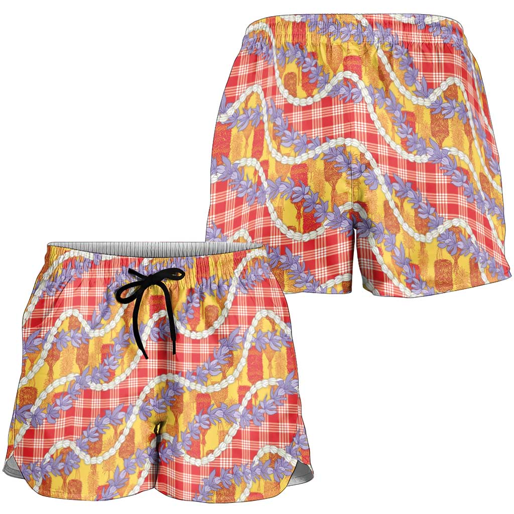 Hawaii Kahili Palaka Motifs Shorts for Women Hawaiian Honohono Pikake Lei LT14 - Polynesian Pride