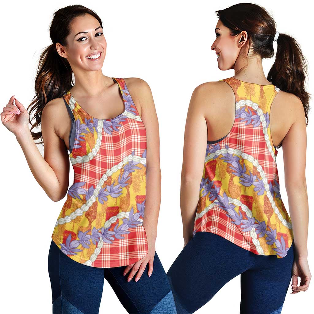 Hawaii Kahili Palaka Motifs Women Racerback Tank Hawaiian Honohono Pikake Lei LT14 - Polynesian Pride