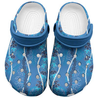 Hawaii Maile Lei Clogs Shoes With Blue Monstera Pattern - Polynesian Pride