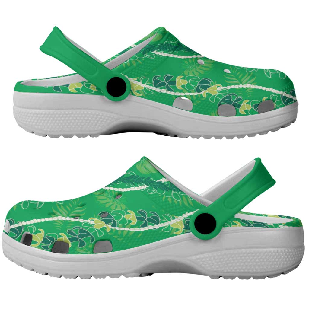 Hawaii Maile Lei Clogs Shoes With Green Monstera Pattern - Polynesian Pride
