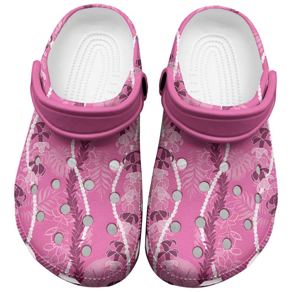 Hawaii Maile Lei Clogs Shoes With Pink Monstera Pattern - Polynesian Pride