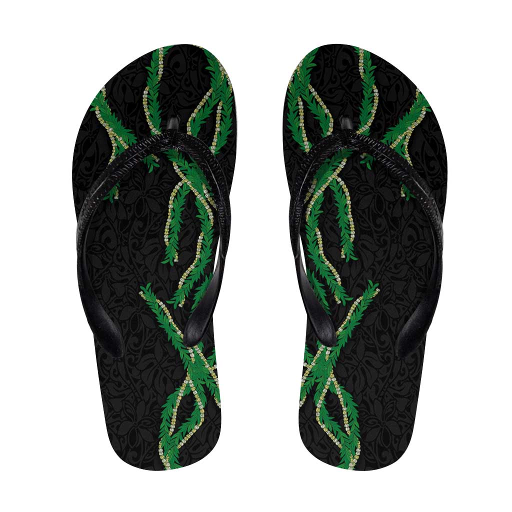 Hawaii Maile Lei Flip Flops Aloha Black Color LT03 Black - Polynesian Pride