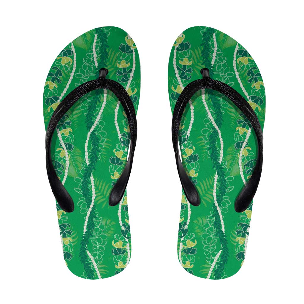Hawaii Maile Lei Flip Flops With Green Monstera Pattern - Polynesian Pride