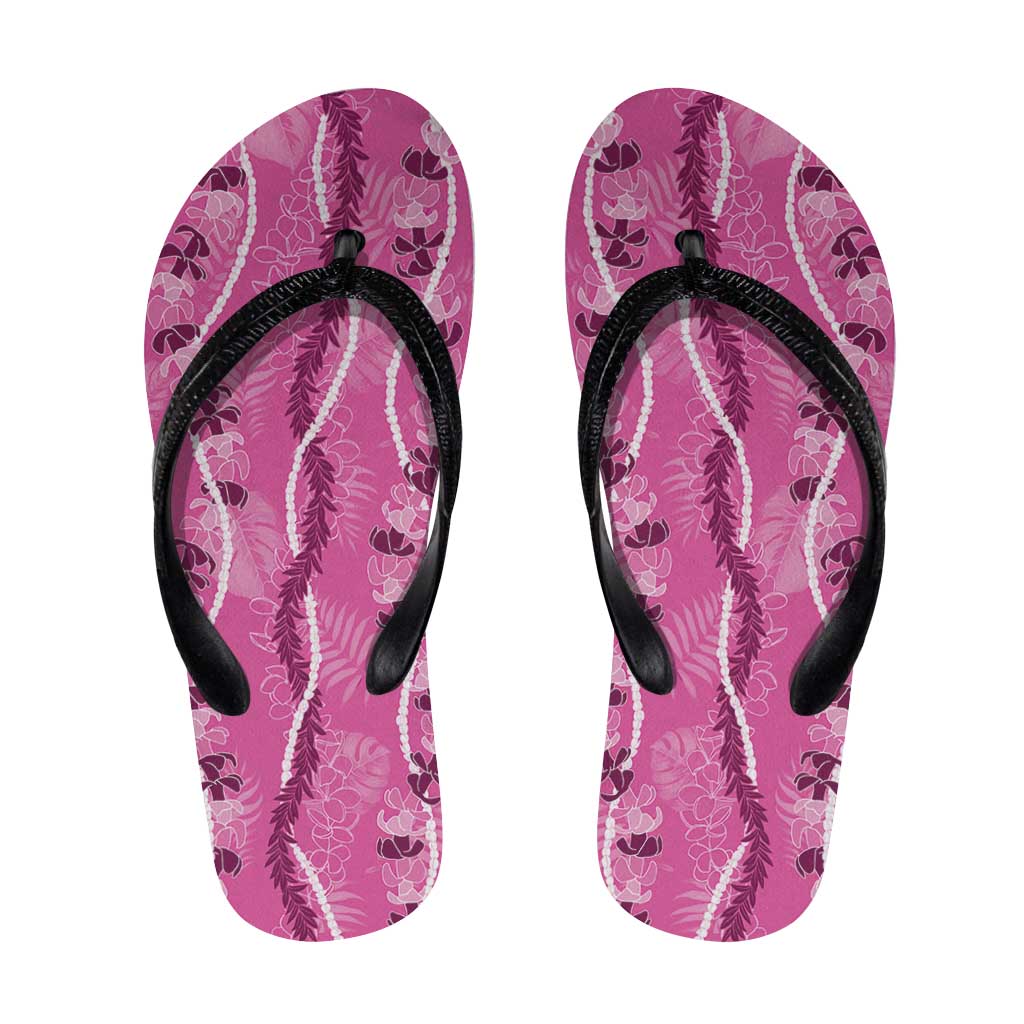 Hawaii Maile Lei Flip Flops With Pink Monstera Pattern - Polynesian Pride
